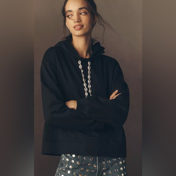 Anthropologie Rhinestone Hooded Sweatshirt, XS NWT - Picture 2 of 5